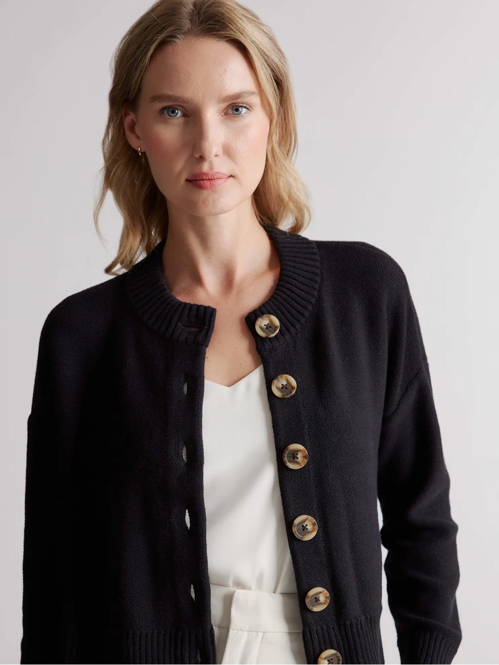 Quince 100% Organic Cotton Cropped Cardigan Sz L Black - Picture 14 of 14